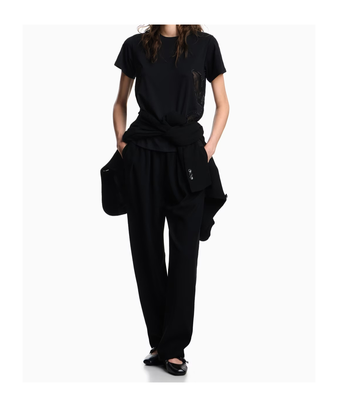 Emporio Armani Asv Supima Jersey T-shirt With Tulle Inserts In Black