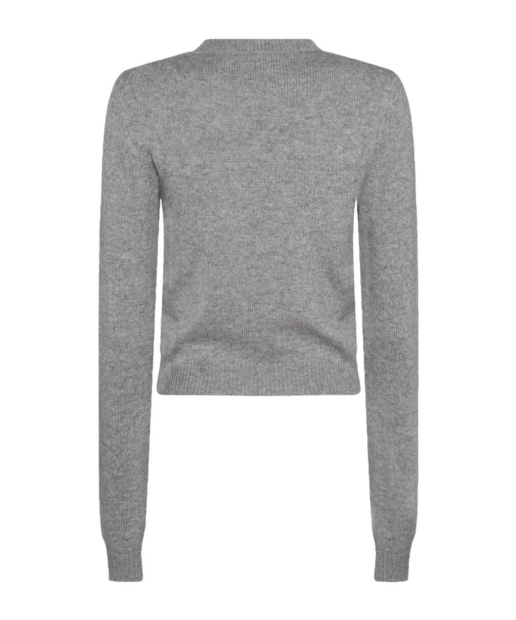 Miu Miu Embroidered-logo Knitted Jumper In Gray