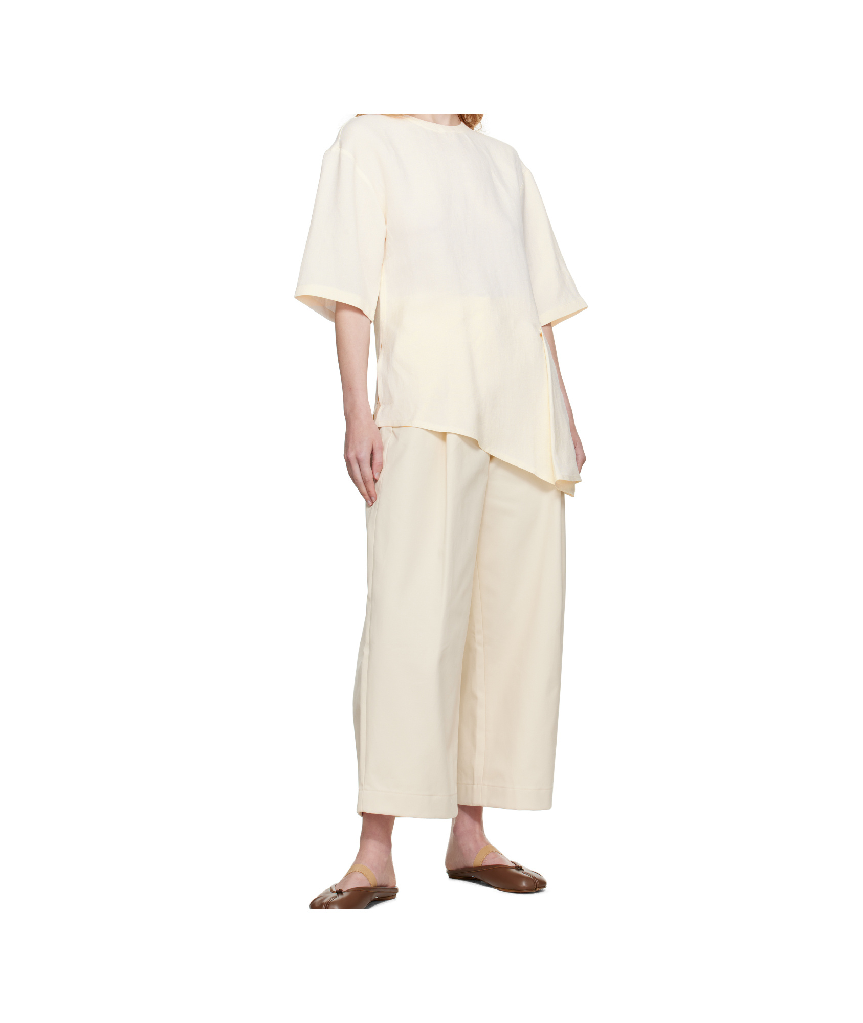 Studio Nicholson Asymmetric Hem Keyhole Back Round Neck Top In White