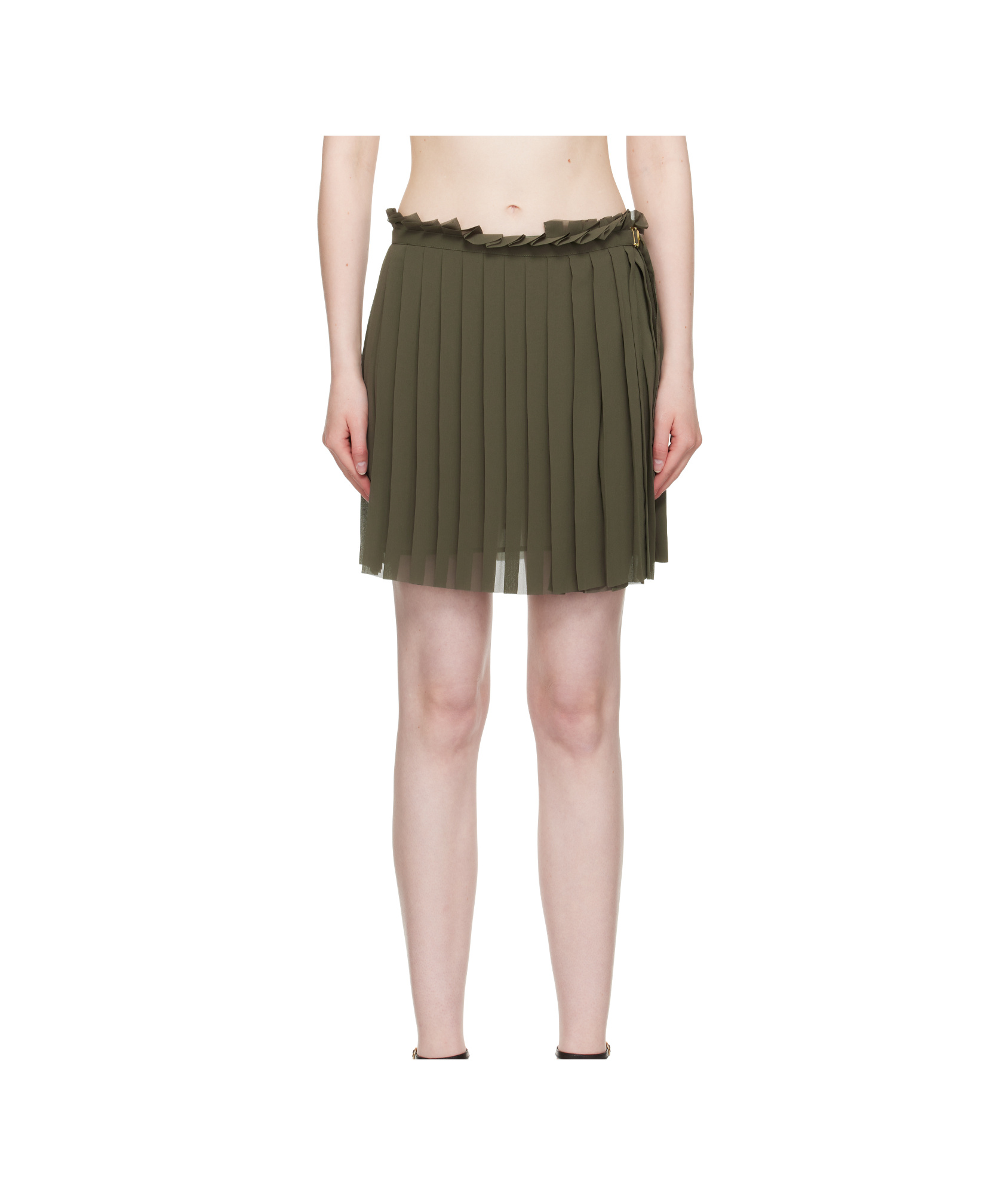 Ami Alexandre Mattiussi Khaki Pleated Miniskirt