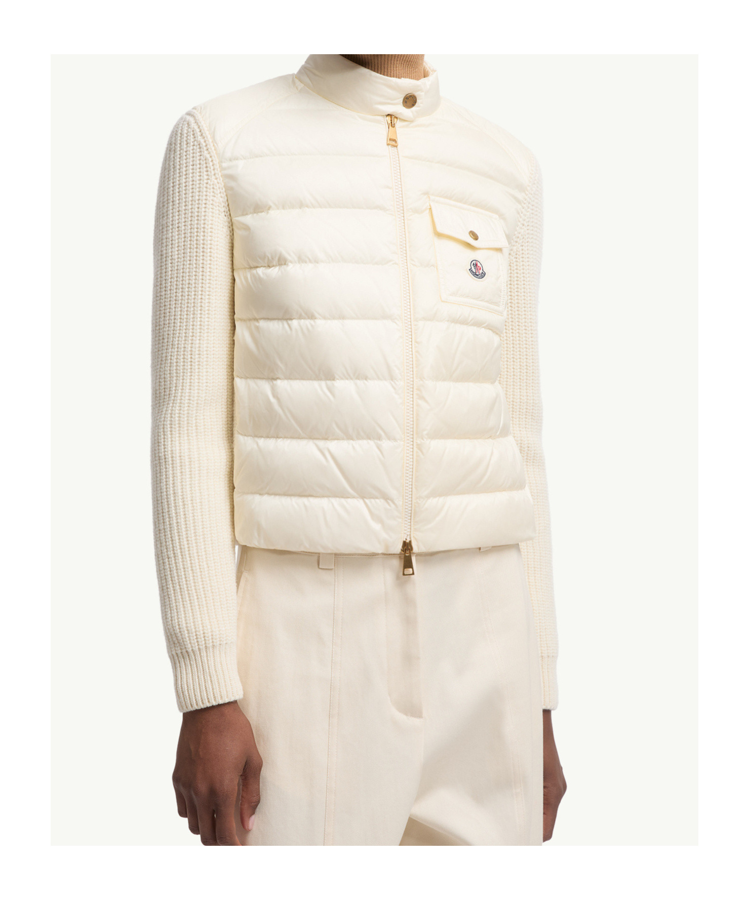 Moncler Wool Zip-up Cardigan Down Jacket In Neutral