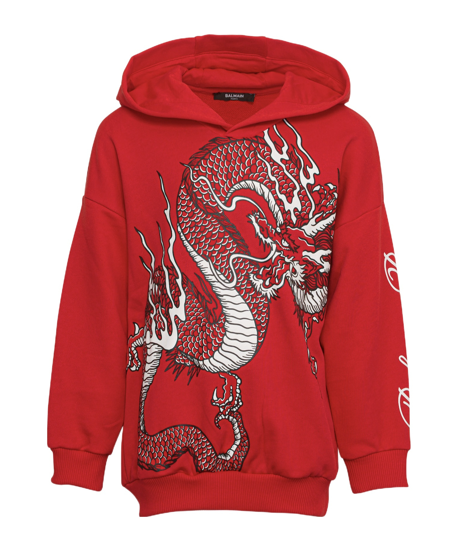 Balmain 3d Dragon-print Hoodie In Red