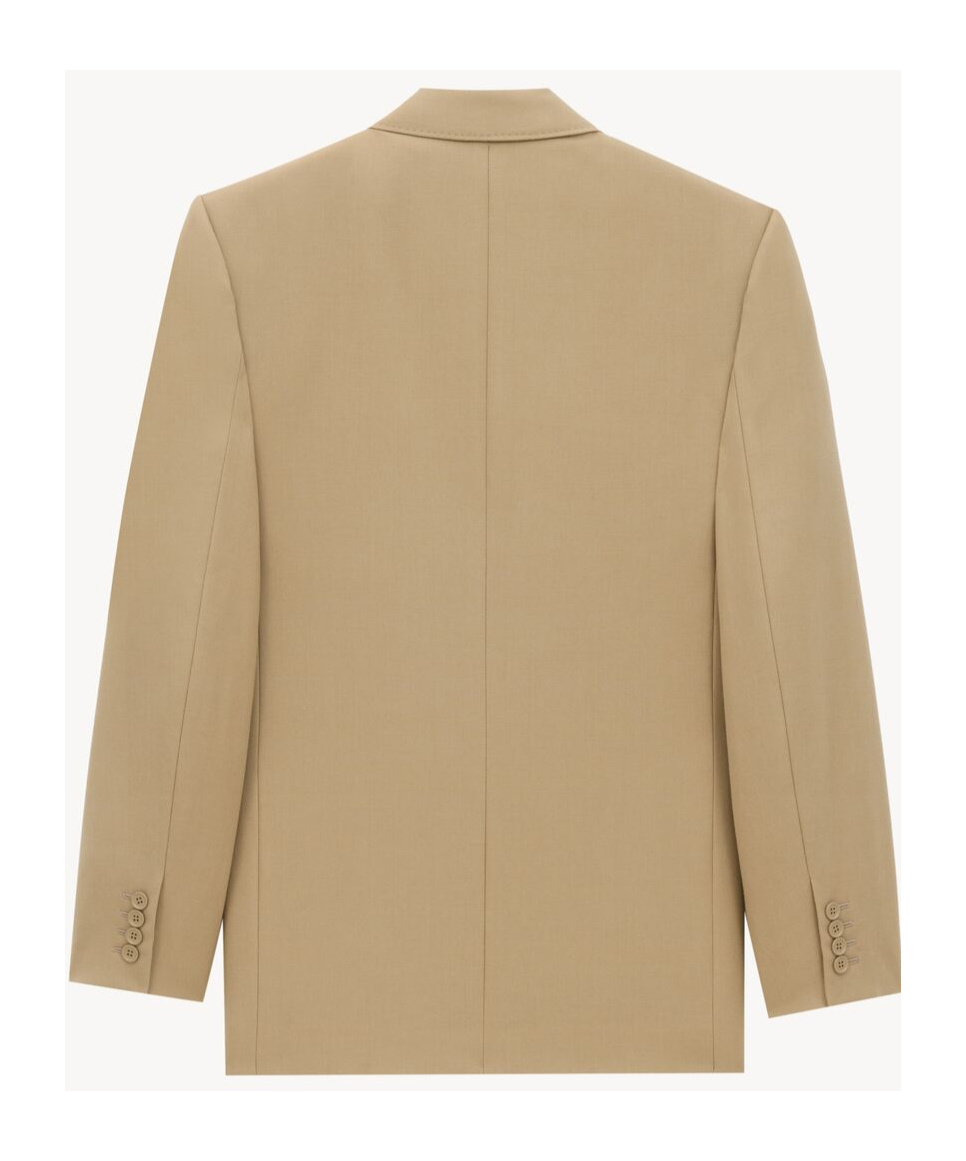 Saint Laurent Double-breasted Wool Blazer In Nude