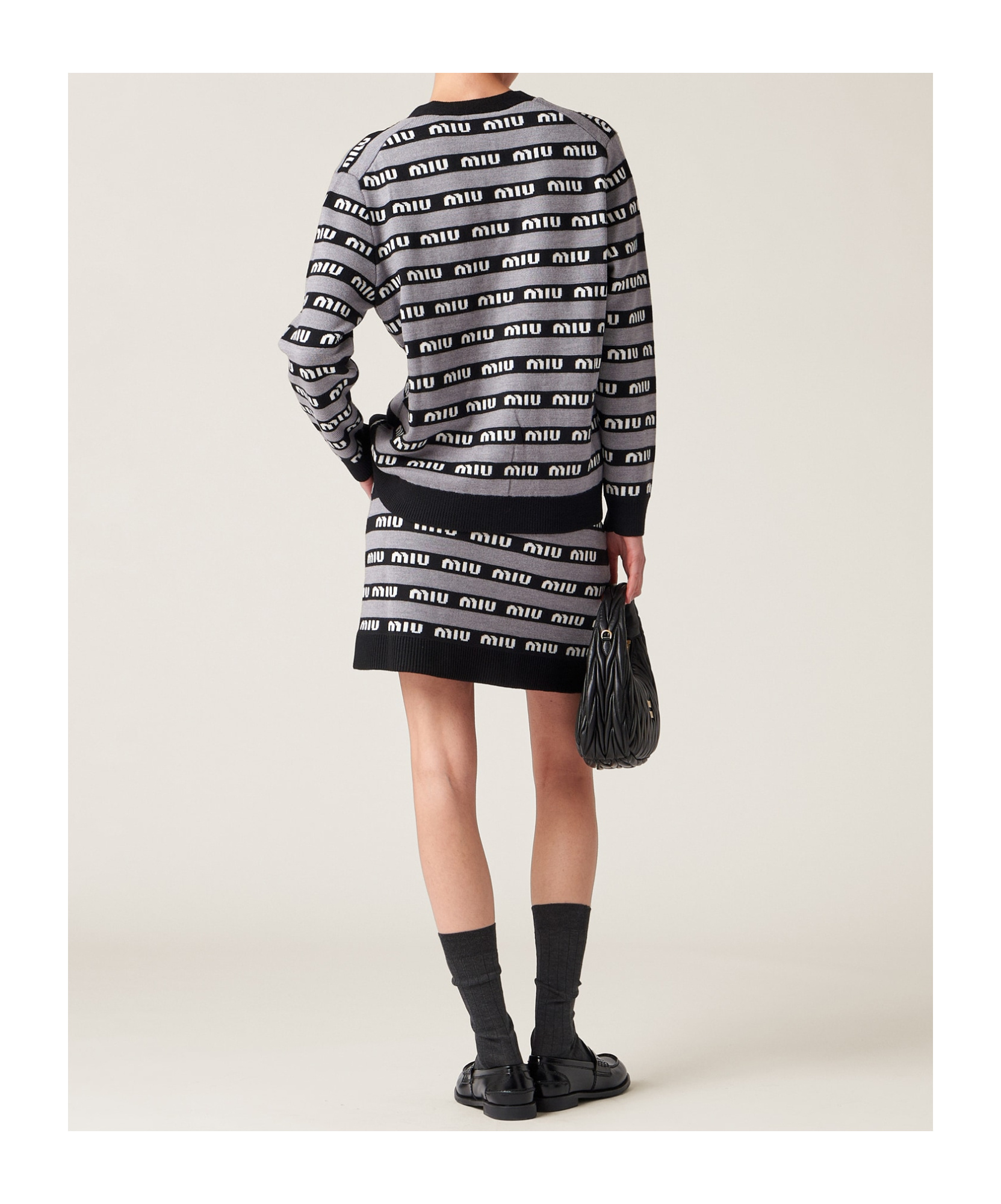 Miu Miu Logo-intarsia Wool Cardigan In Black