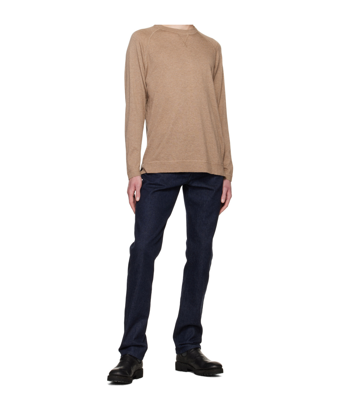 Officine Generale Sweater With Slit Side Seams In Brown