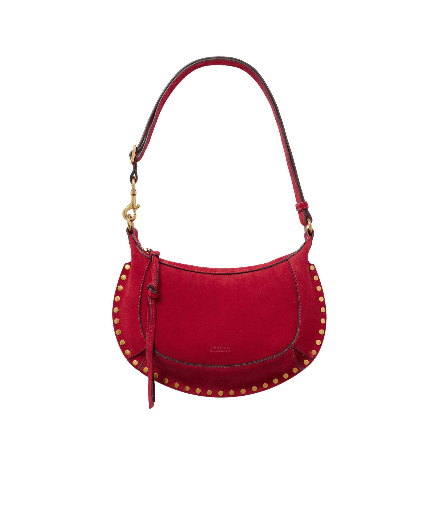 Isabel Marant Oskan Moon Studded Suede Shoulder Bag In Red