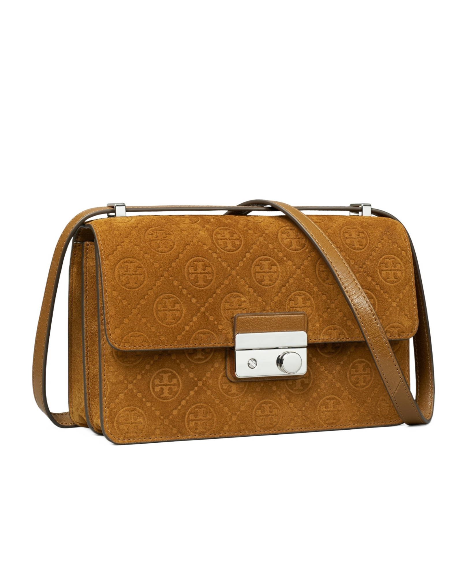 Tory Burch T Monogram Suede Shoulder Bag In Brown