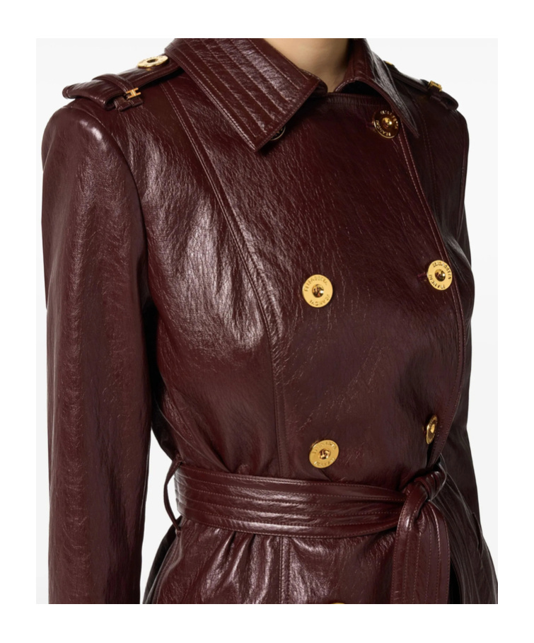 Elisabetta Franchi Double-breasted Coat With Epaulettes And Pockets In Brown
