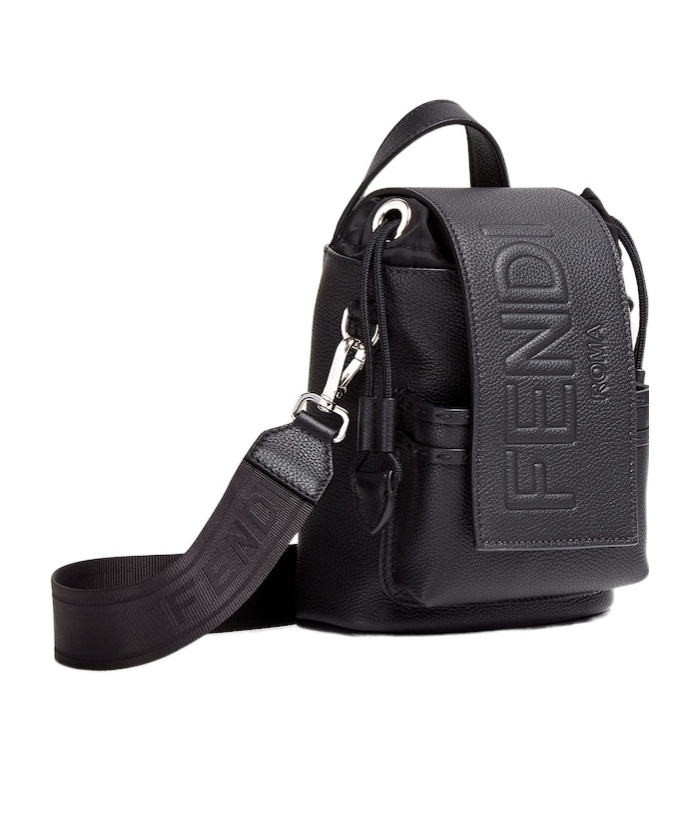 Fendi Roma Leather Strike Mini One-shoulder Backpack In Black Leather In Black