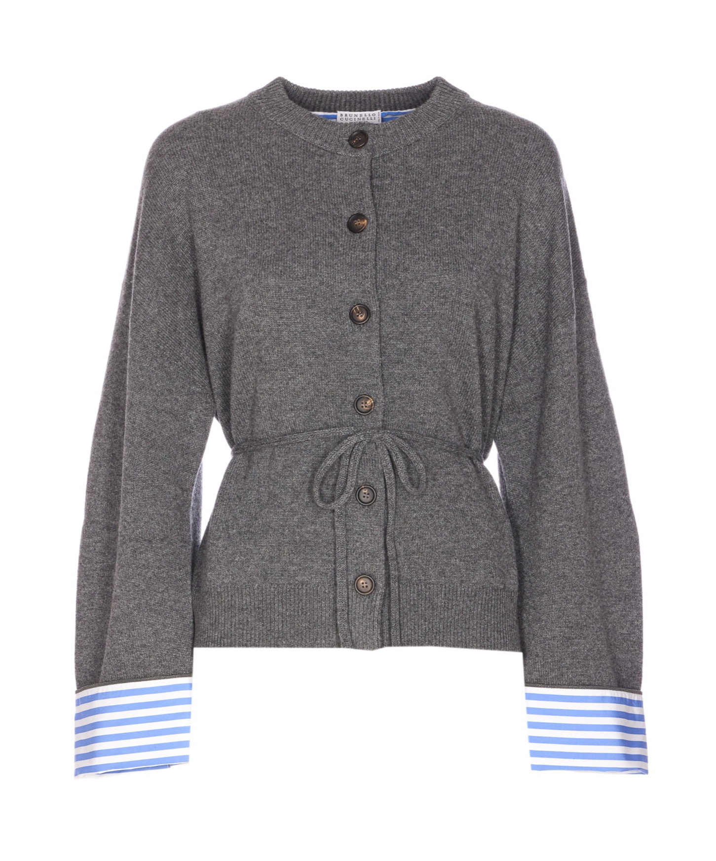 Brunello Cucinelli Striped Cuff Knitted Cardigan In Gray