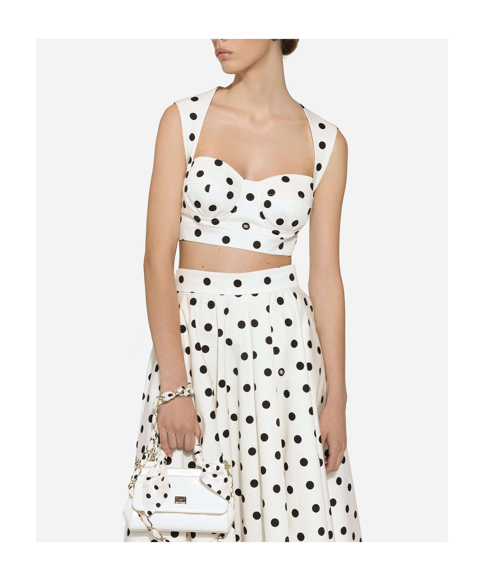 Dolce & Gabbana Polka-dot Cotton-blend Drill Crop Top In White