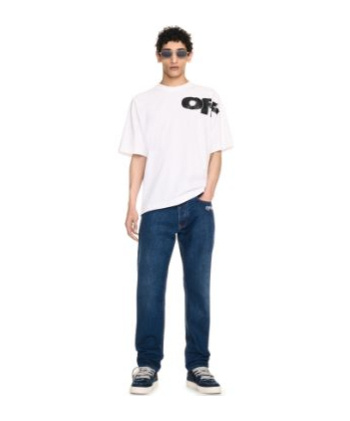 Shop Off-white Script Tapered Jeans In Blue