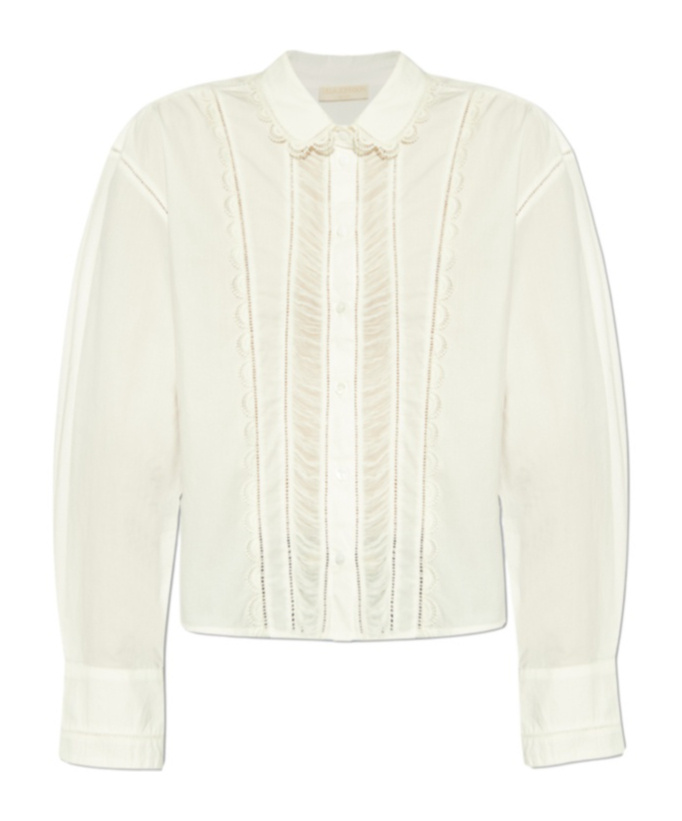 Ulla Johnson Samira Lace Trim Blouse With Pleats And Scalloped Edges In White