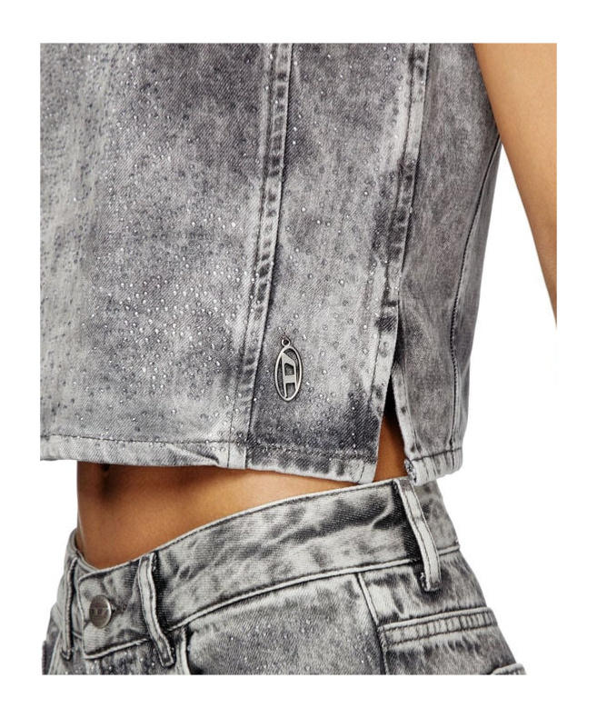 Diesel Distressed Embellished Fitted Sleeveless Top In Gray