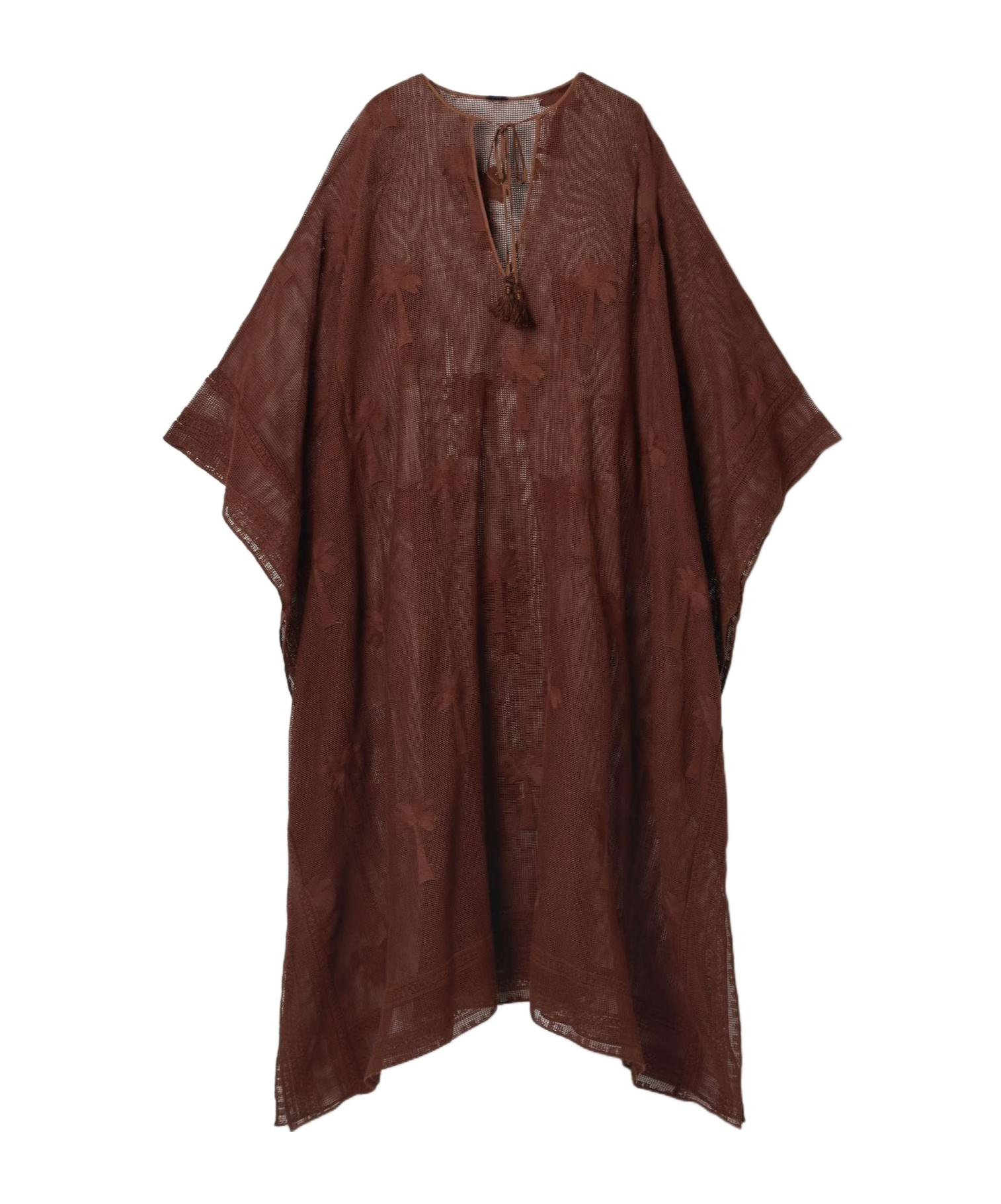 Shop Johanna Ortiz Embroidered Cotton-mesh Coverup Chocolate In Chocolate-colored
