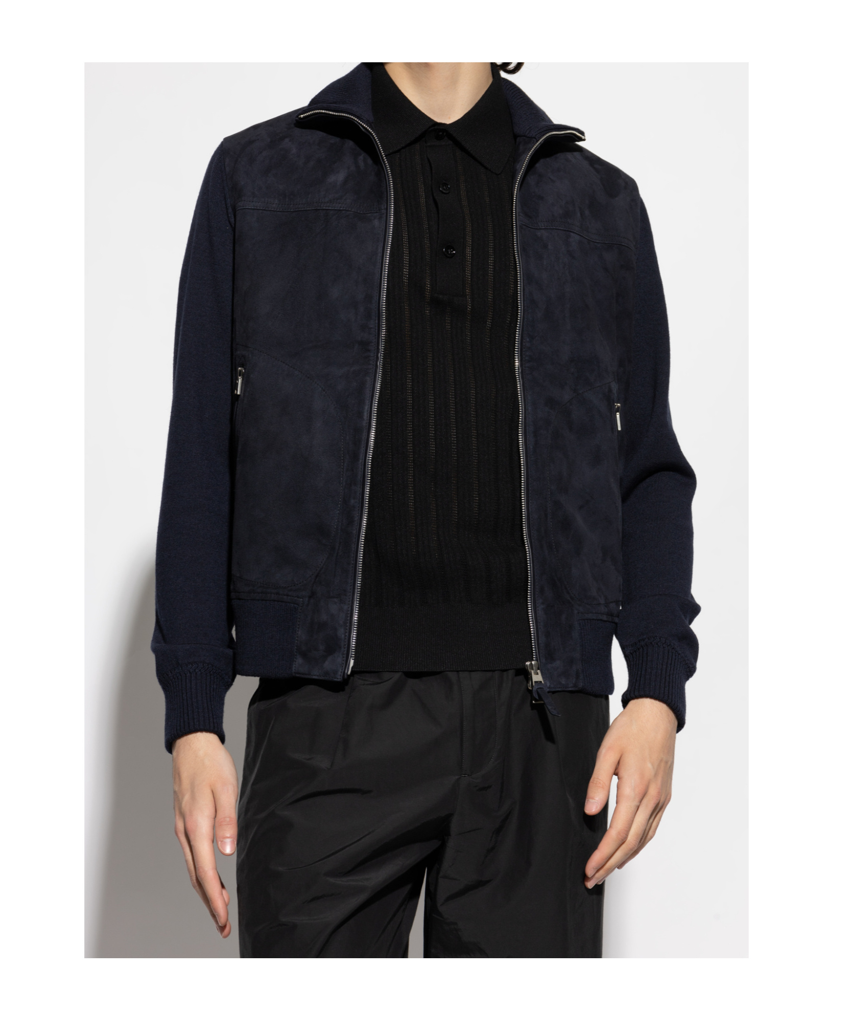 Tom Ford Mens Deep Ink Zip-through Hybrid Suede And Wool Knit Cardigan In Blue