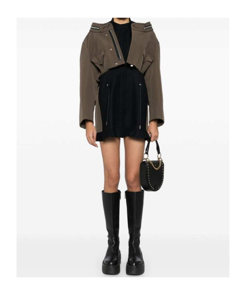 Sacai Grosgrain Bonding X Wool Melton Dress In Black