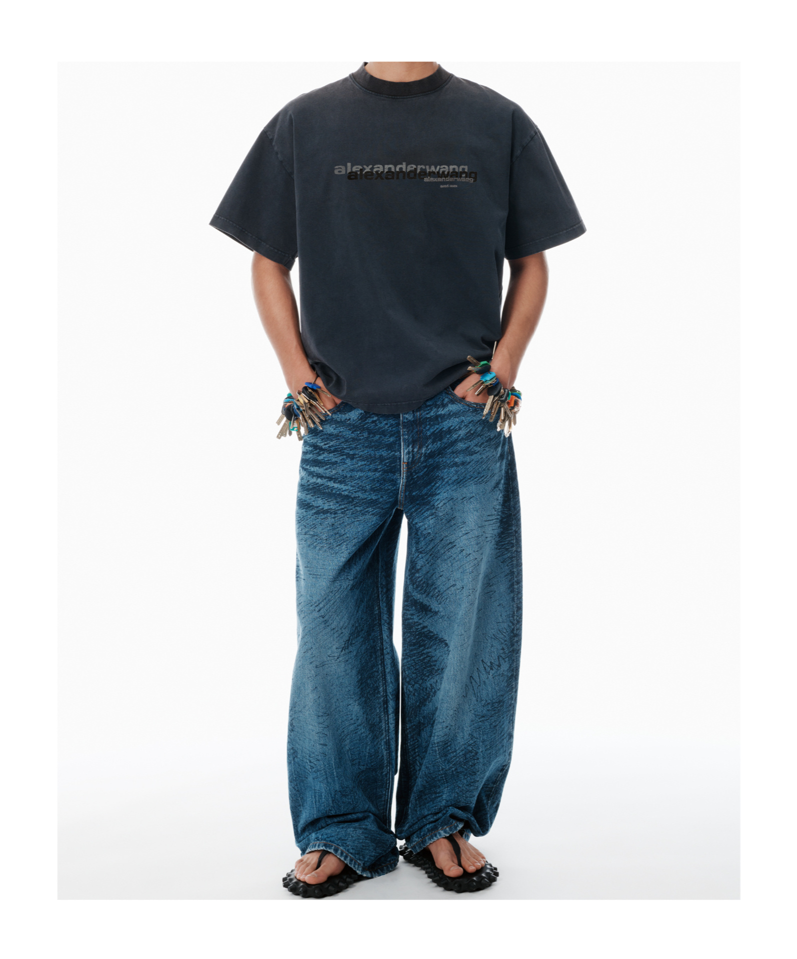 Alexander Wang T-shirt Nera Oversize In Misto Cotone
