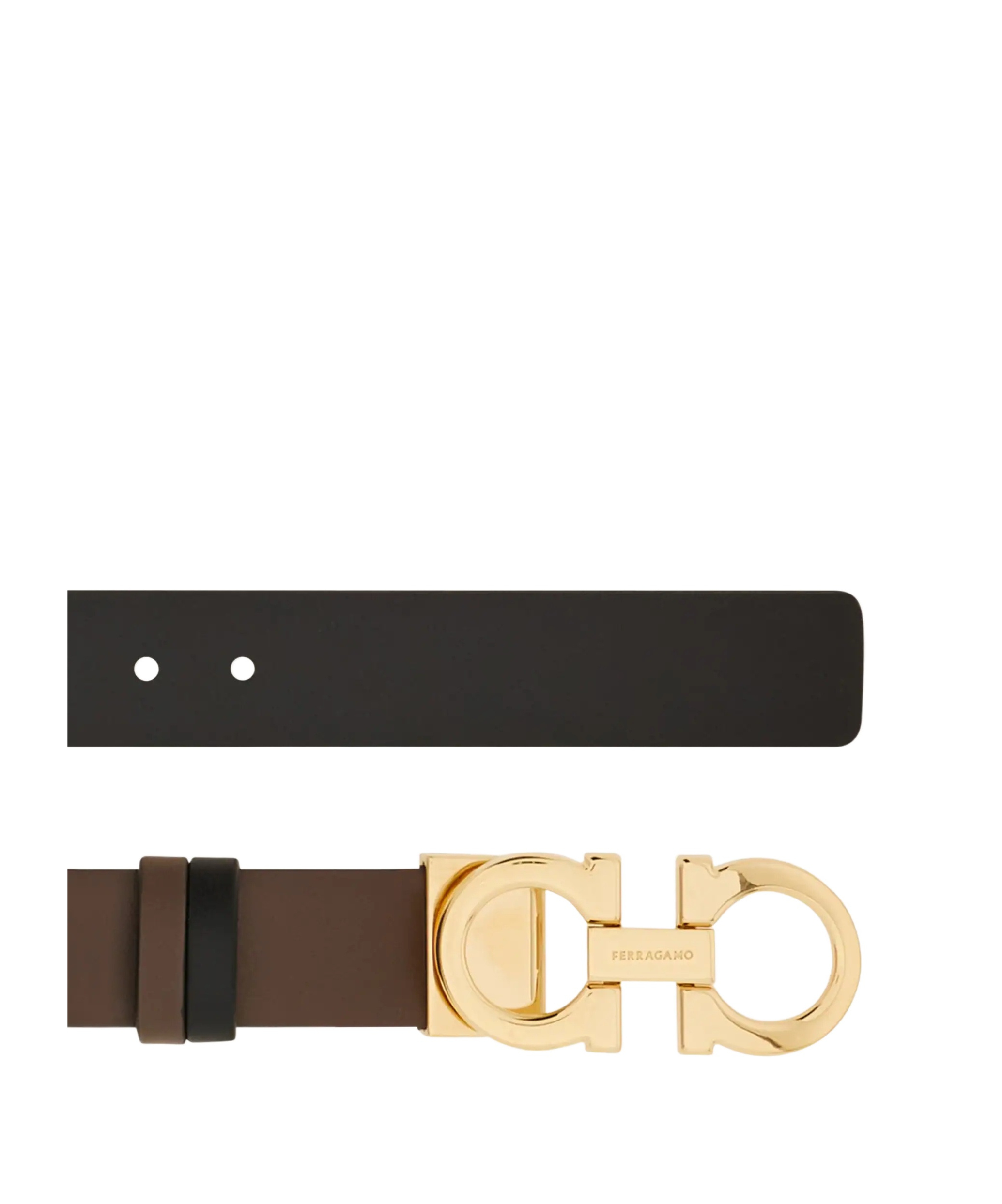 Ferragamo Reversible And Adjustable Gancini Belt In Brown