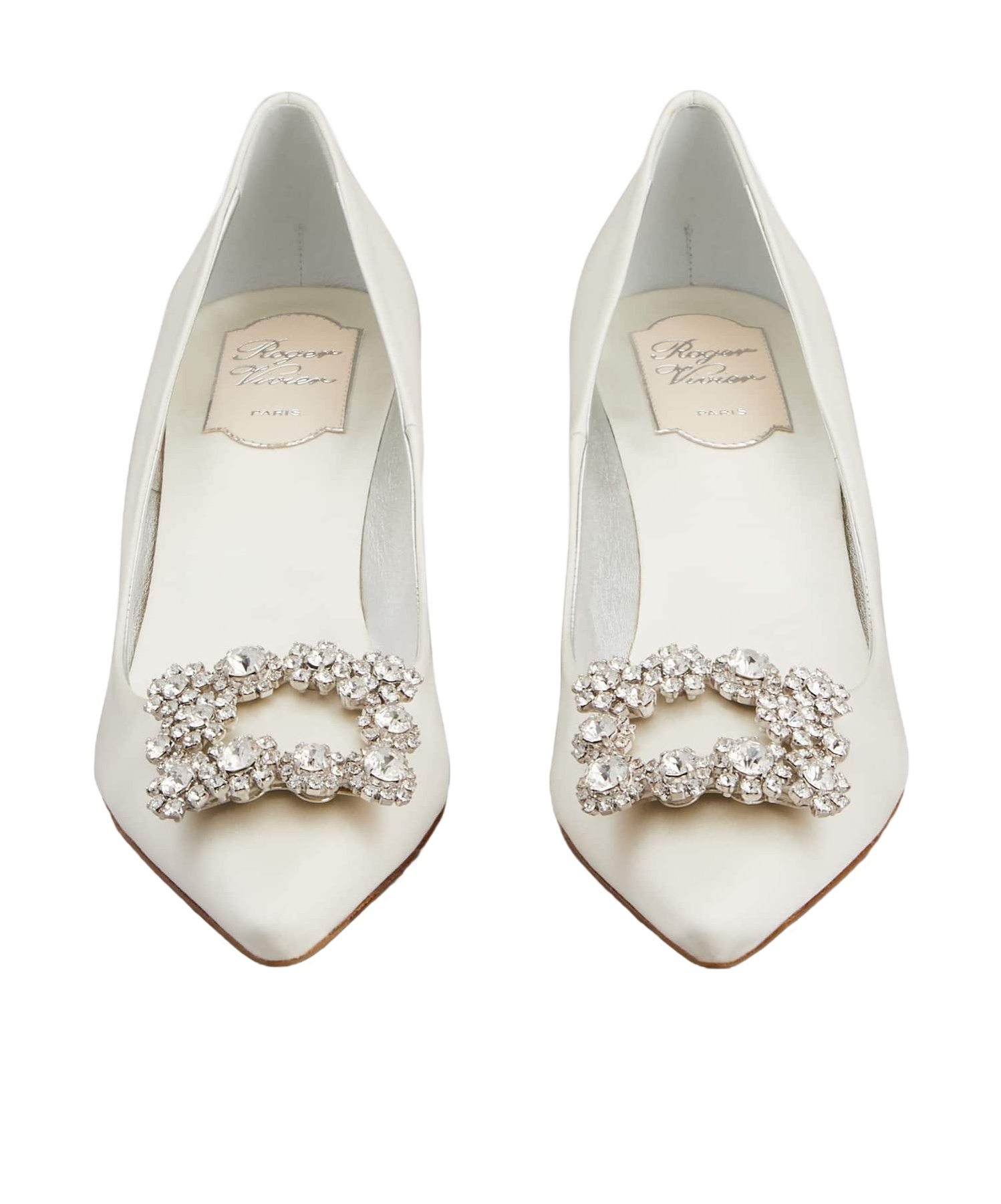 Roger Vivier Crystal Square Button High Heels In White