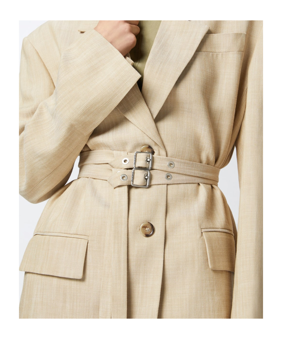 Pinko Belted Waist Blazer With Front Button Fastening In Nude