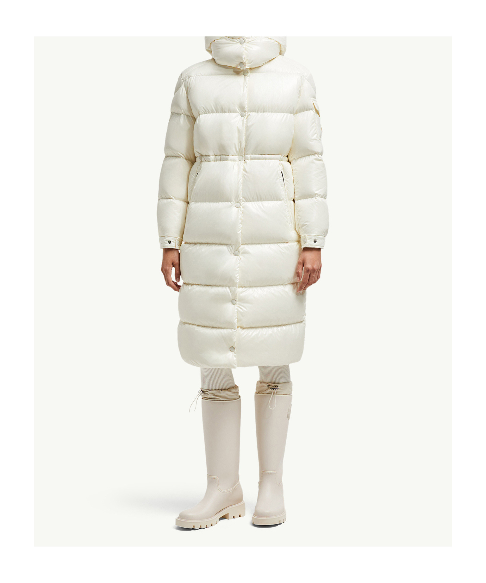 Moncler Cavettaz Hooded Long Down Jacket In White