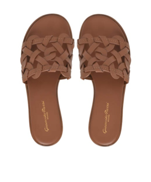 Gianvito Rossi Open Weave Leather Slide Sandals In Brown