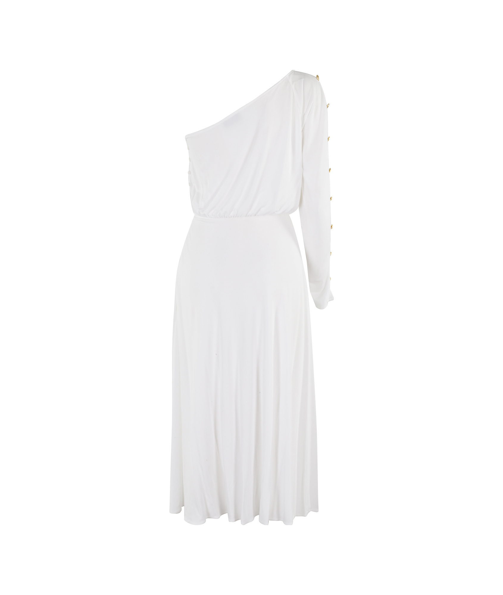 Elisabetta Franchi One-shoulder Dress In Jersey Fabric With Buttons In White