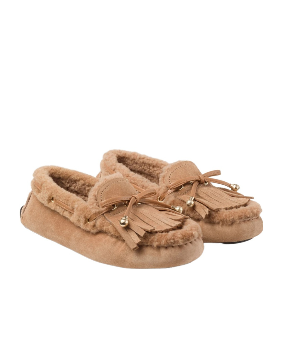 Jimmy Choo Toffee Velvet Suede Loafers With Shearling In Brown