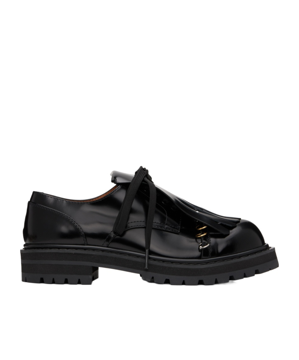 Marni Dada Embellished Fringed Glossed-leather Derby Shoes In Black