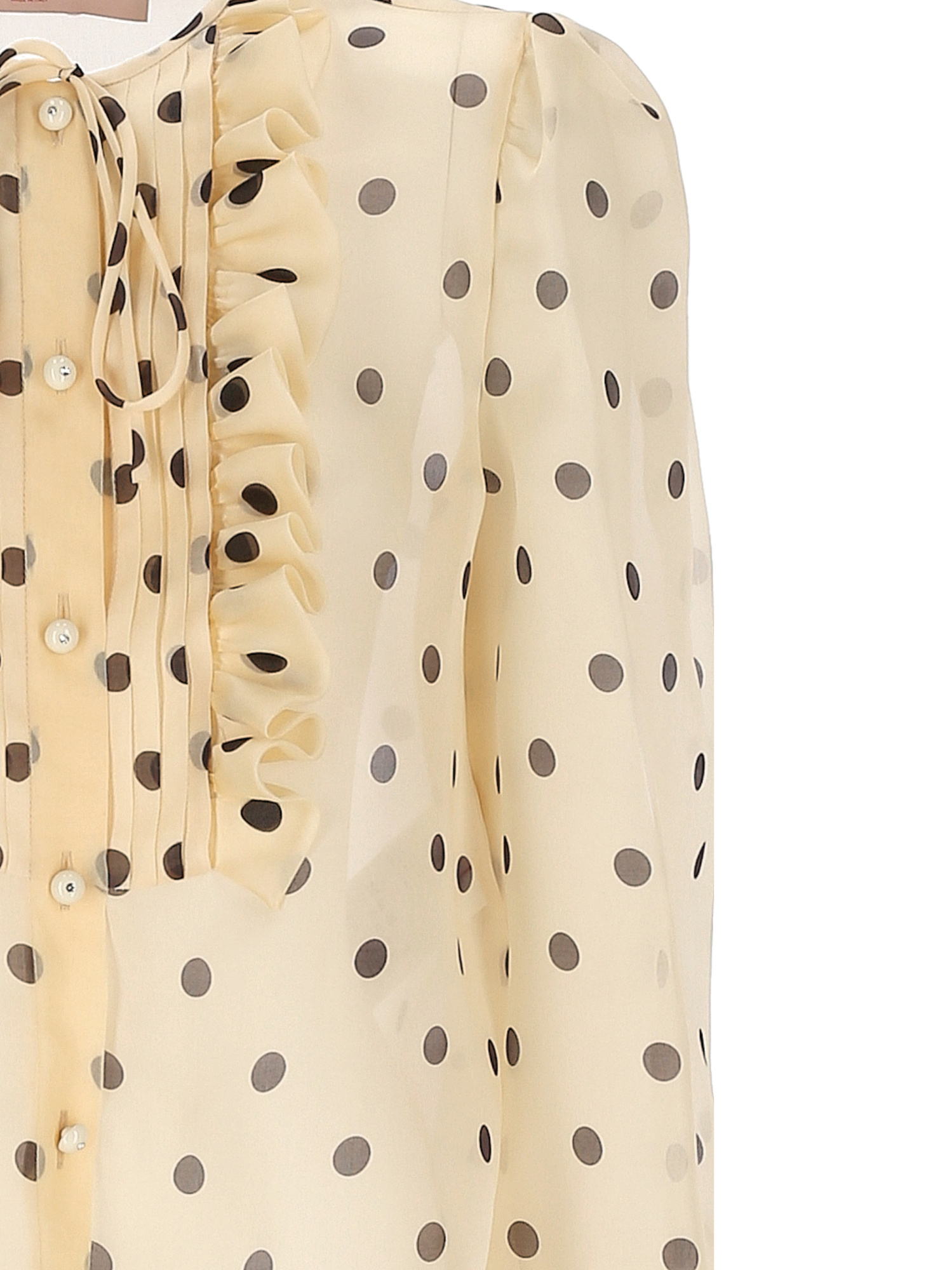 Valentino Garavani Polka Dot Ruffle Sheer Silk Organza Shirt In Yellow