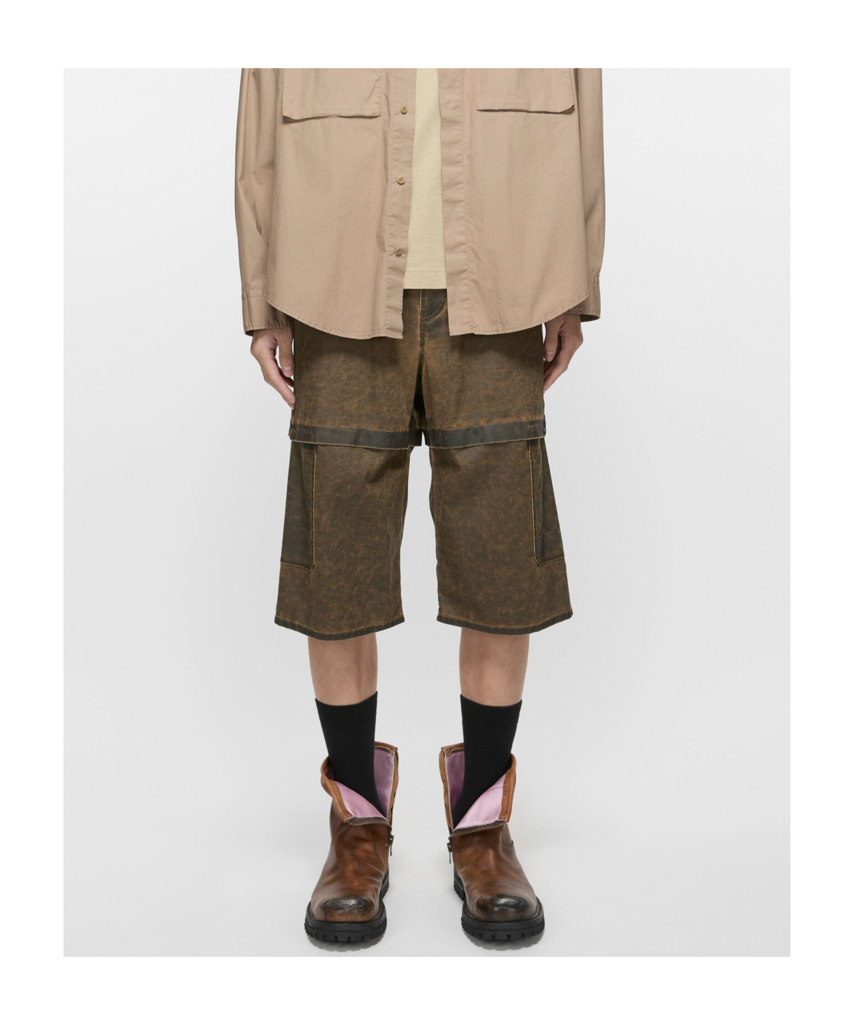 Acne Studios Shorts Coated Cotton In Brown