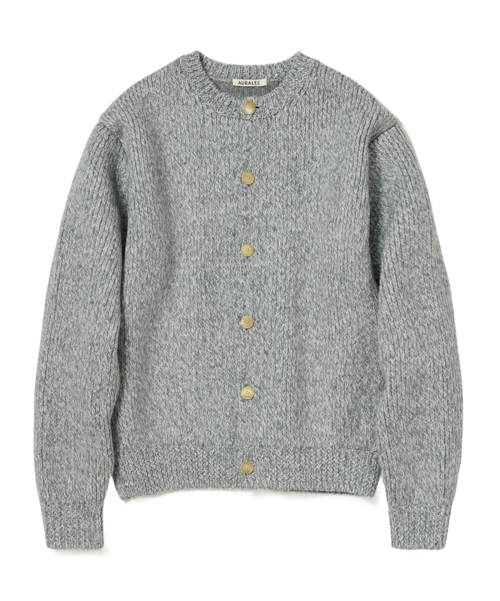 Auralee Double-faced Wool Alpaca Low Gauge Knit Crew-neck Cardigan In Gray