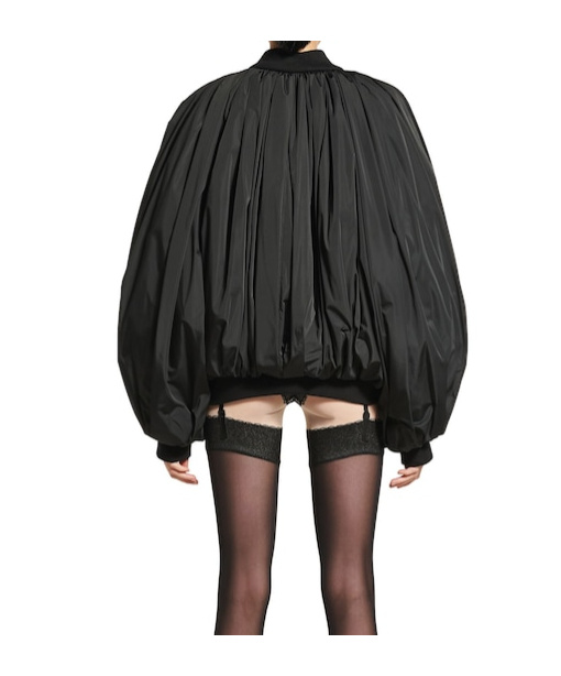 Balenciaga Black Bomber Draped Jacket With Elastic Rear Hem In Tech Fabric Woman In Black