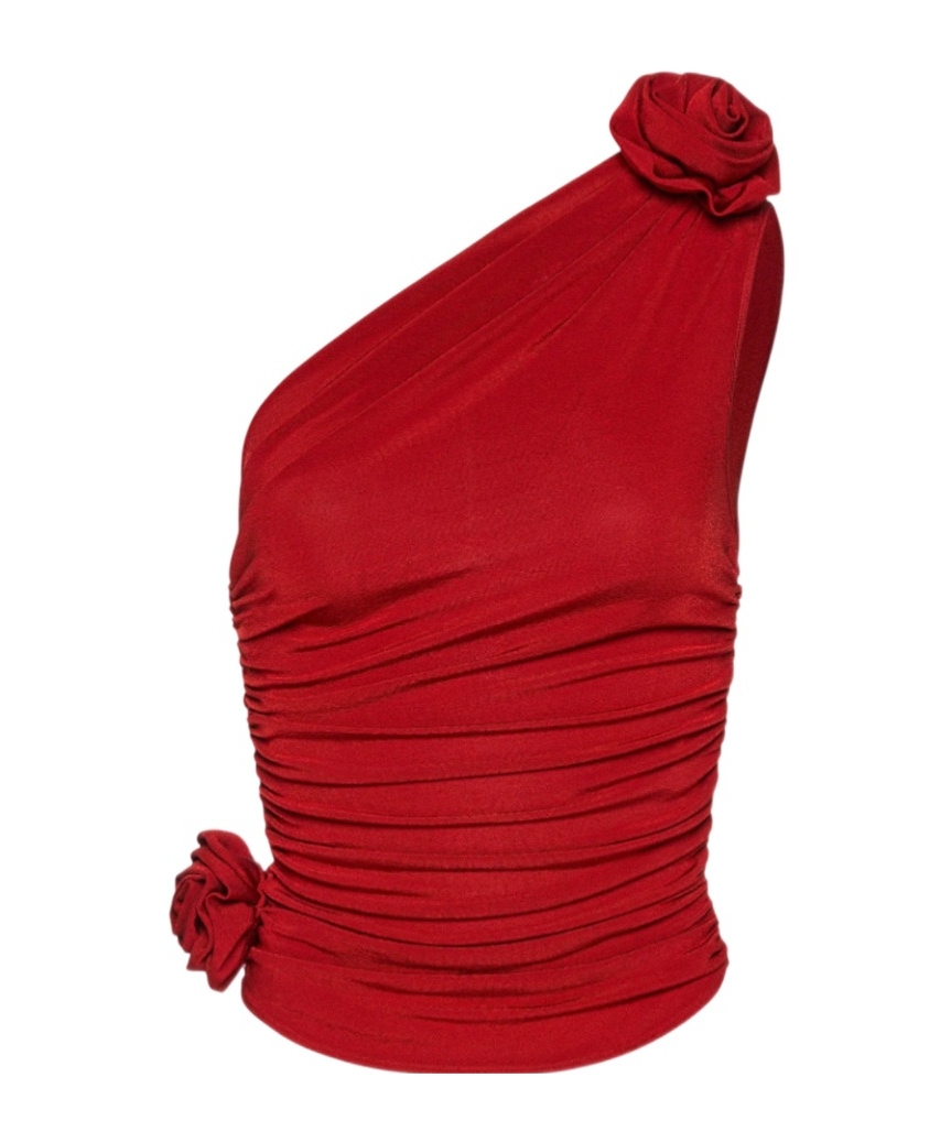 Magda Butrym Draped Viscose Blend One-shoulder Top In Red