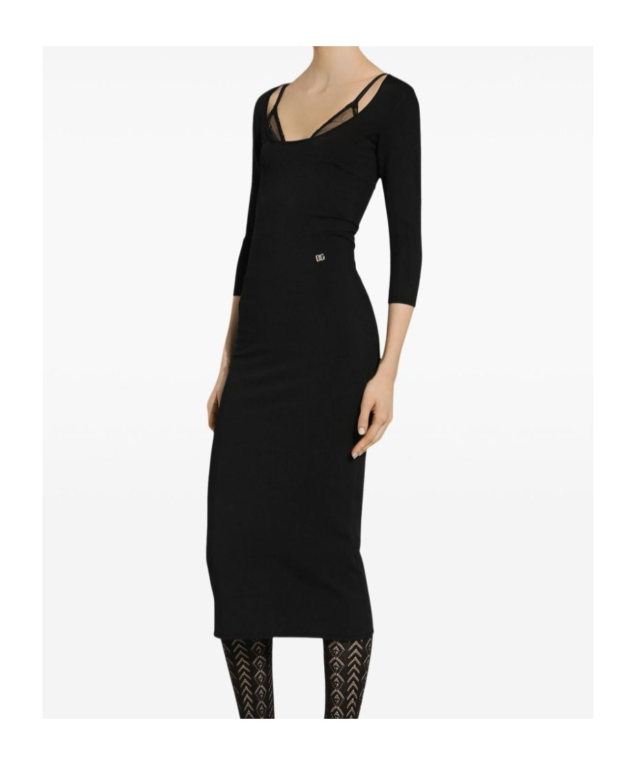 Dolce & Gabbana Viscose Jersey 3/4 Sleeve Midi Dress In Black