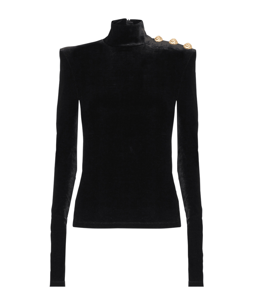 Balmain Button-detailed High Neck Top In Black