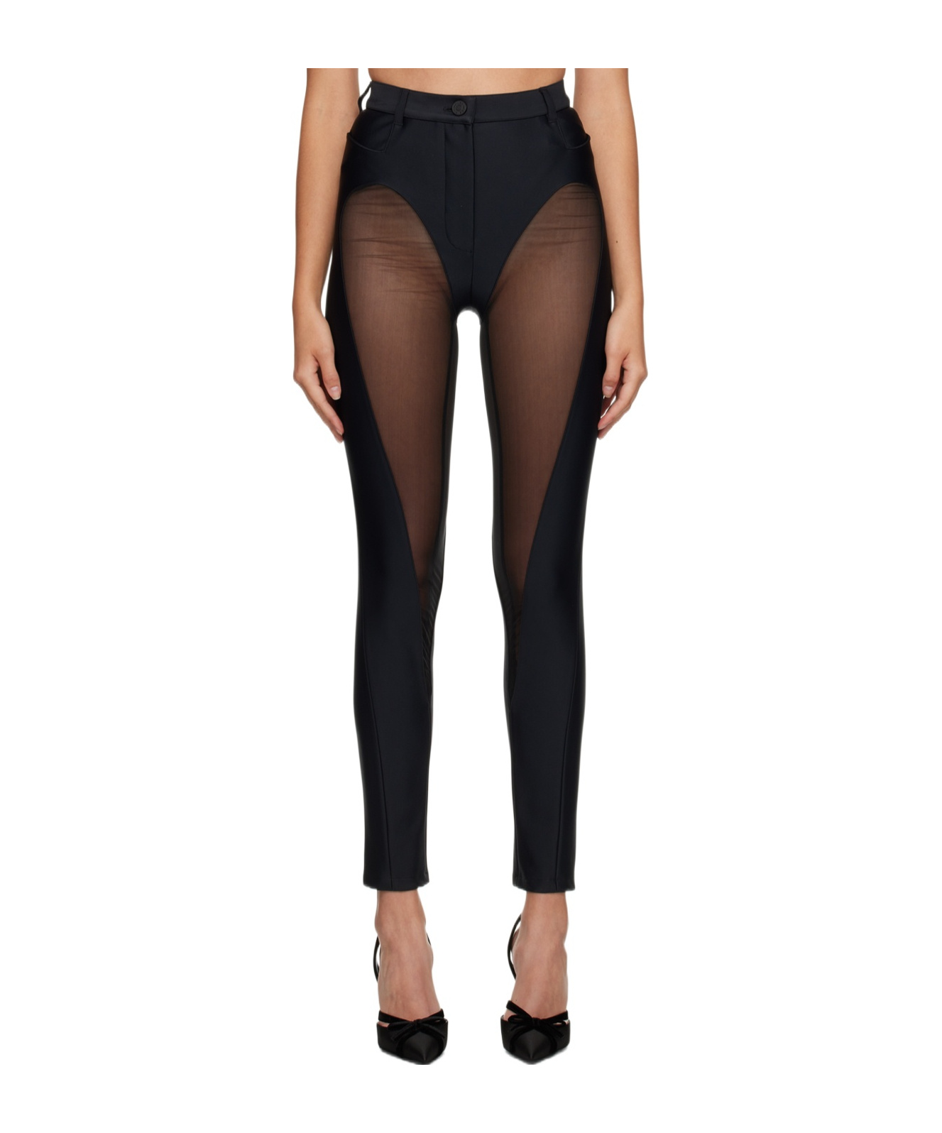 Mugler Sheer-panel Flared Trousers In Black