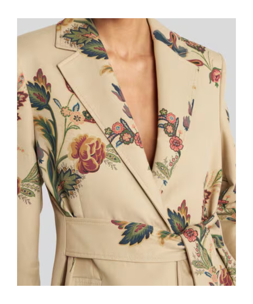 Etro Cotton Trench Coat With Floral Print In Neutral