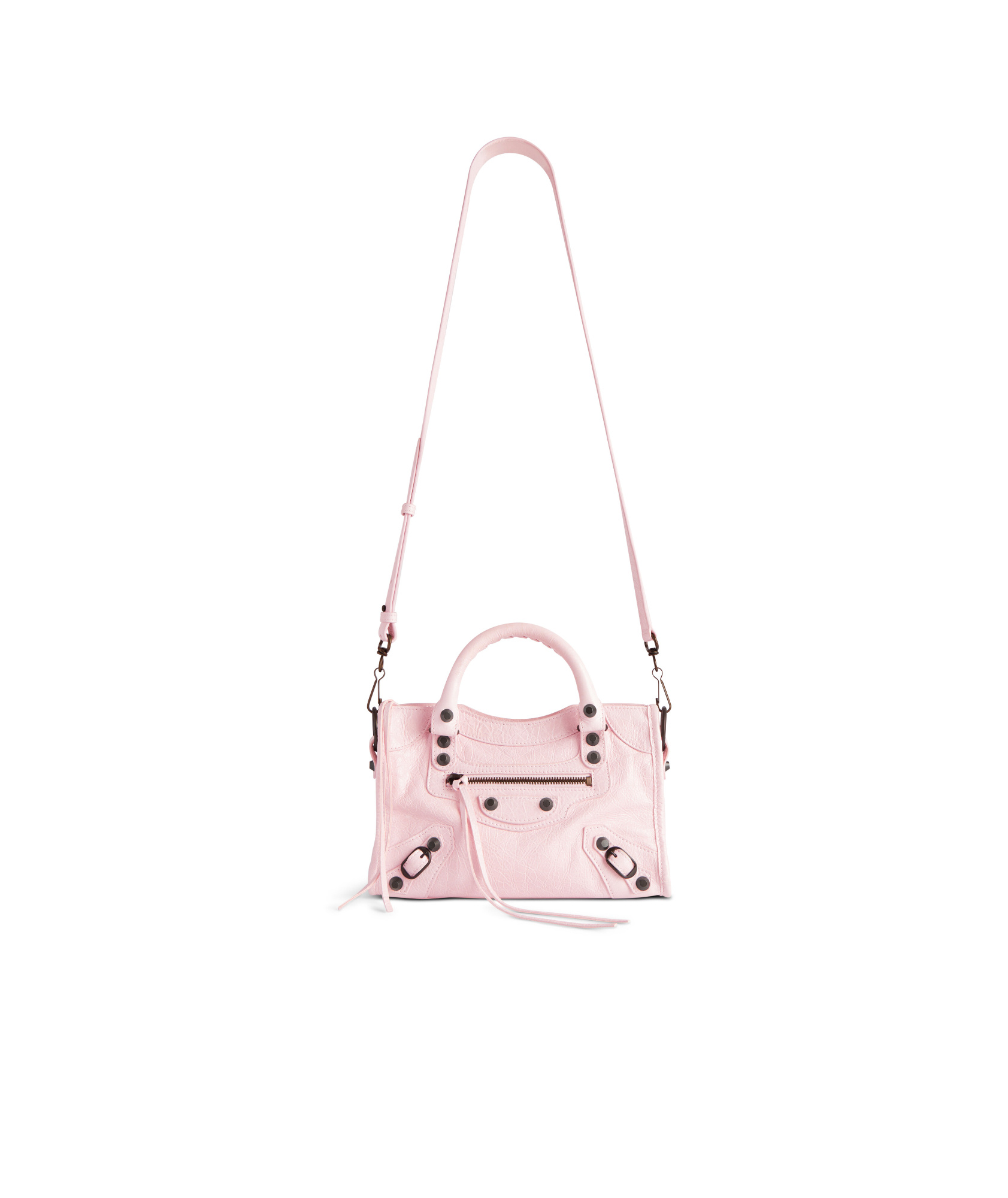 Balenciaga Mini Leather Shoulder Bag With Metal Studs In Pink
