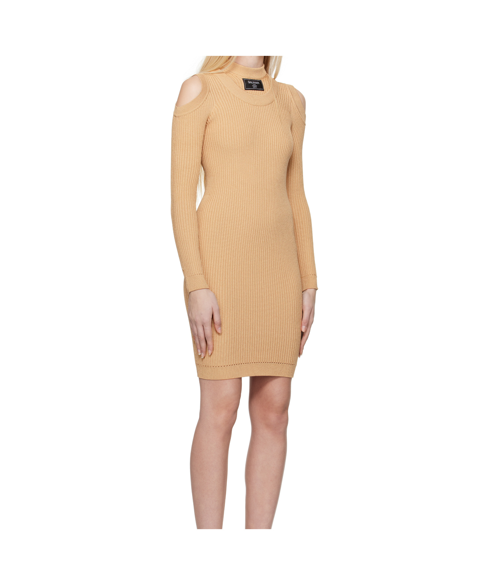 Balmain Long-sleeved Dress In Nude