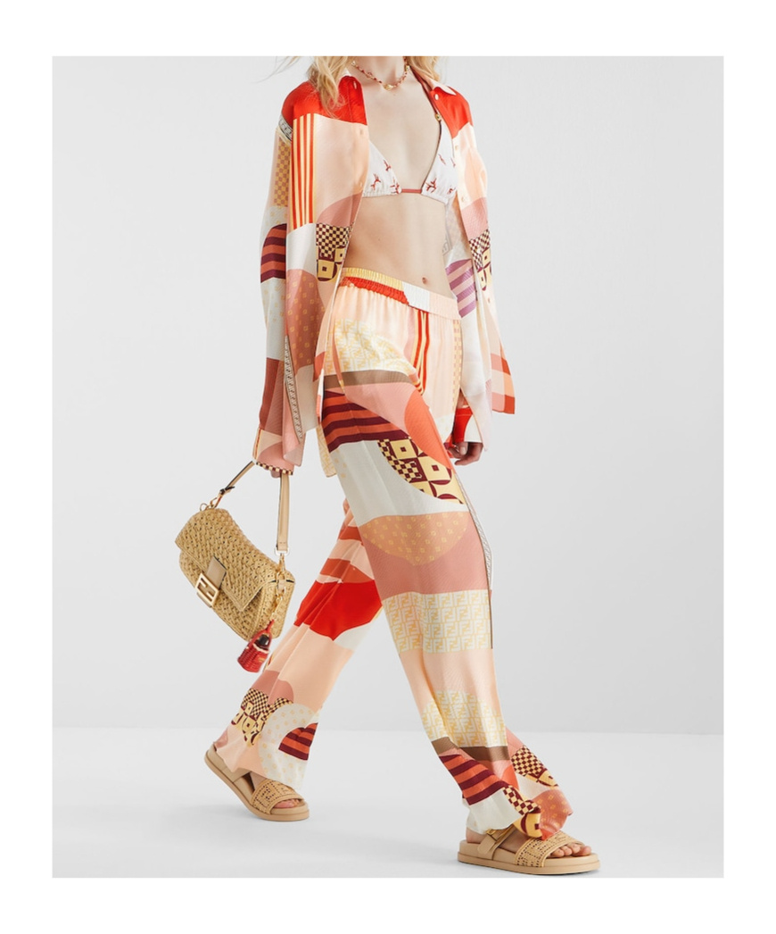 Fendi Patchwork Print Silk Trousers Multicolor In Multi