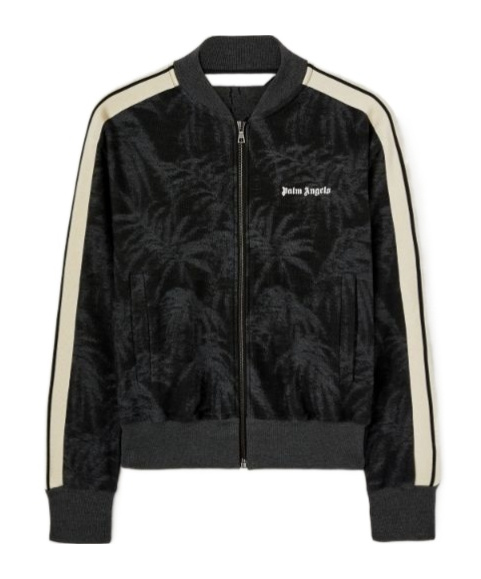 Palm Angels Logo Leather Effetc Track Bomber Jacket In Black
