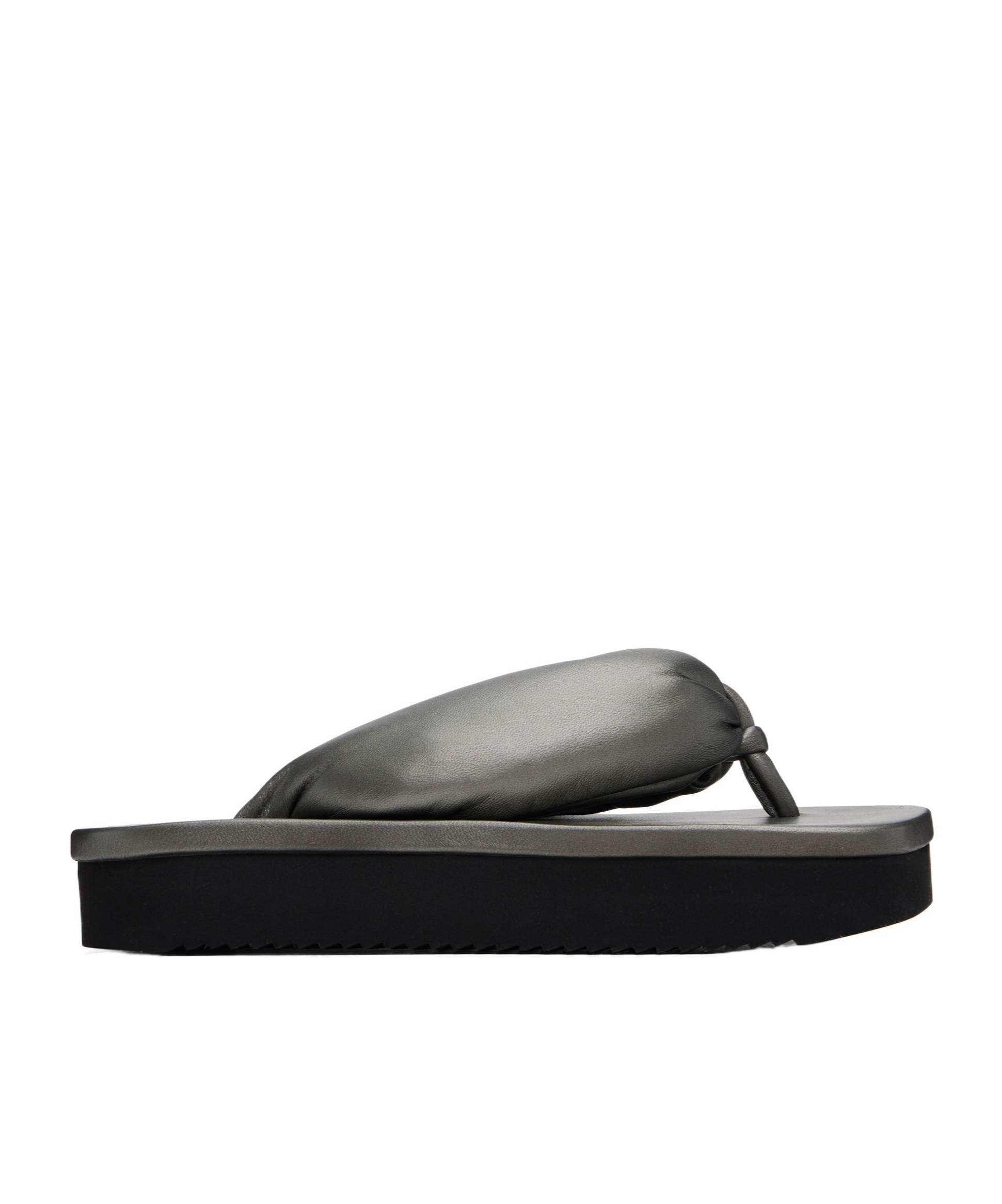 Rick Owens Gunmetal Hollywood Peached Lambskin Flip-flops In Black