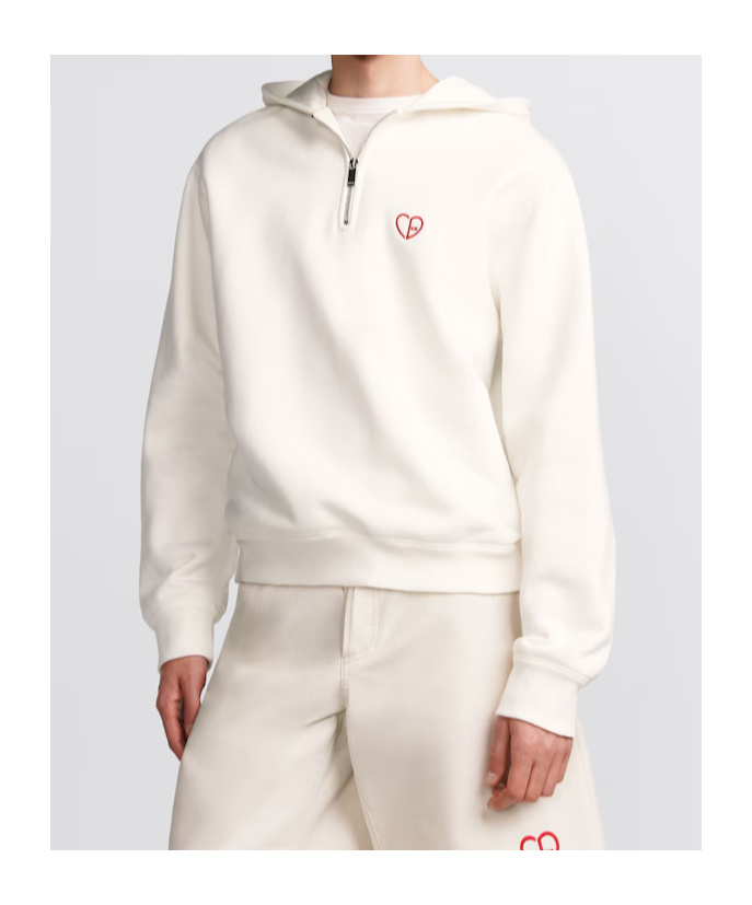 Dior Cd Heart-shaped Hooded Hooded Hoodie In White