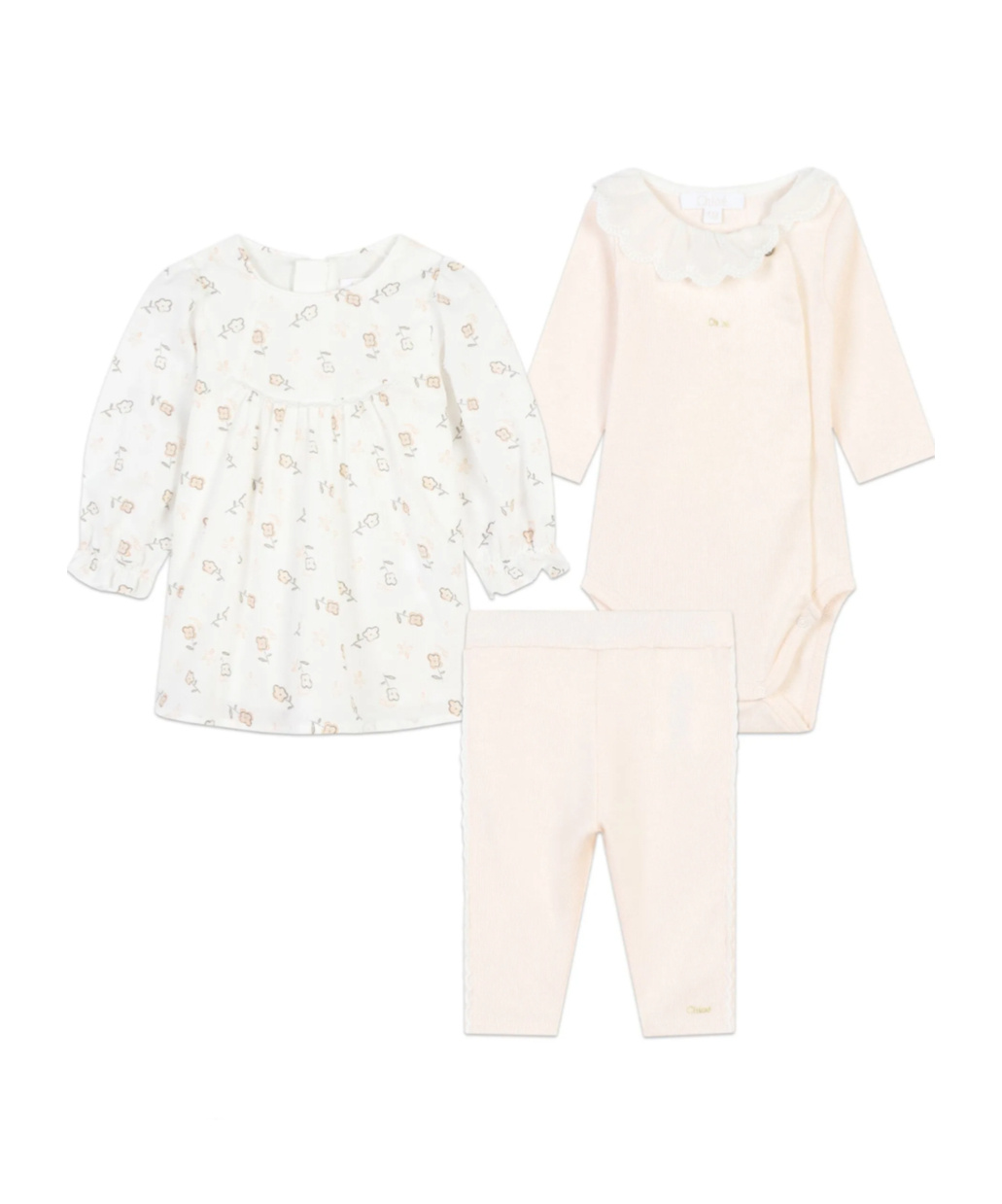 Chloé Long-sleeved Jumpsuit, Long-sleeved Dress And Pants Three-piece Set In White