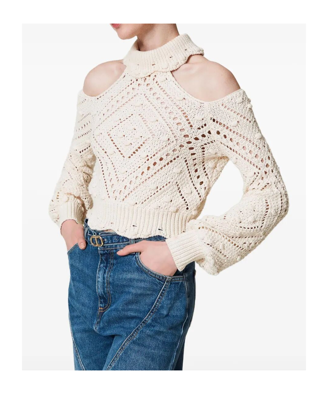 TWINSET OPENWORK-KNIT CROPPED SWEATER
