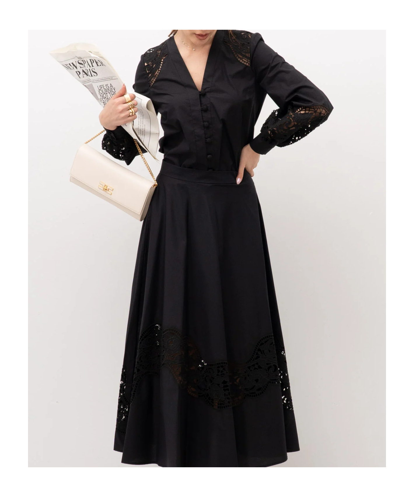 Twinset Lace-insert Buttoned Shirt In Black