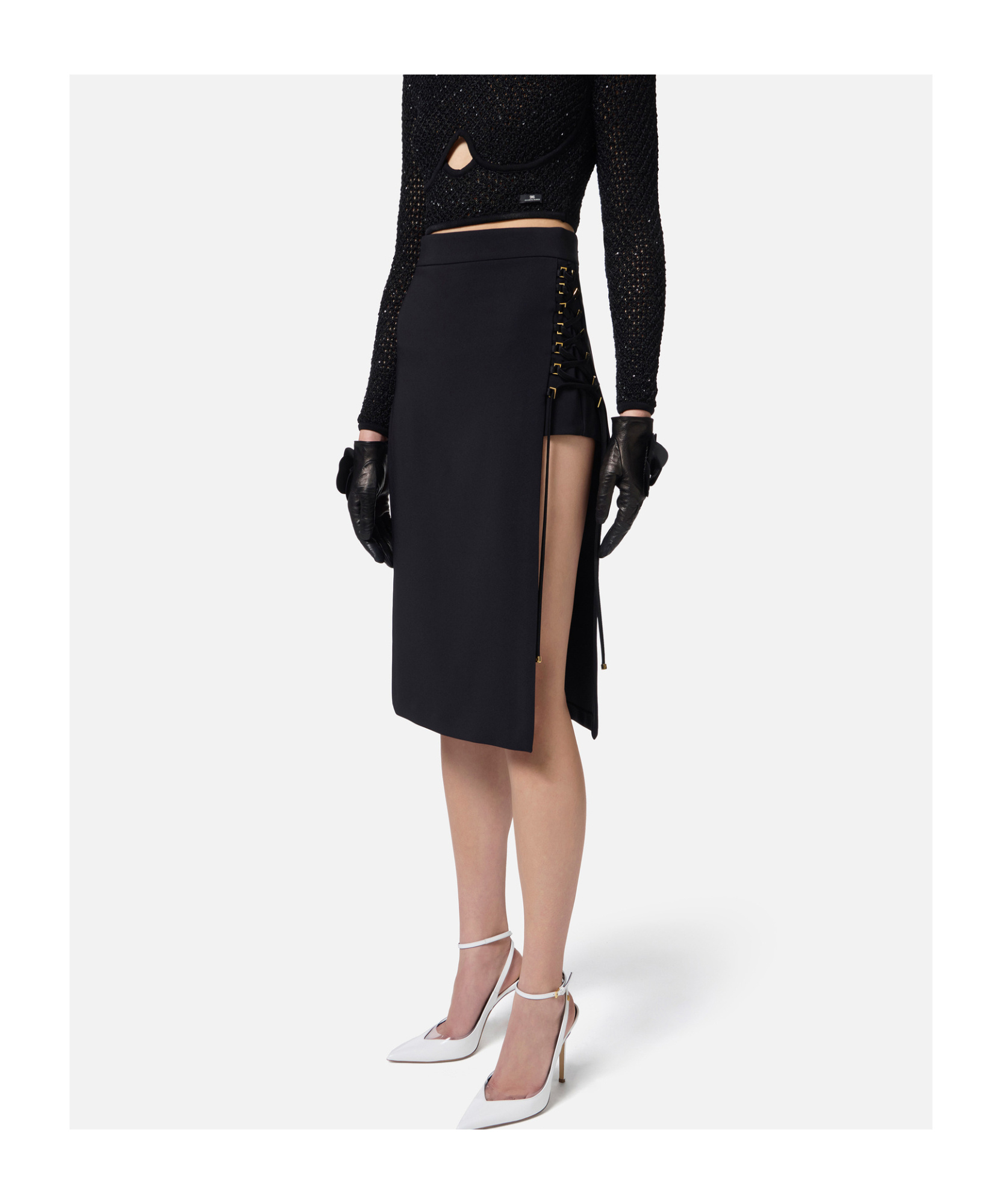 Elisabetta Franchi Skirt With Criss-cross Laces In Black