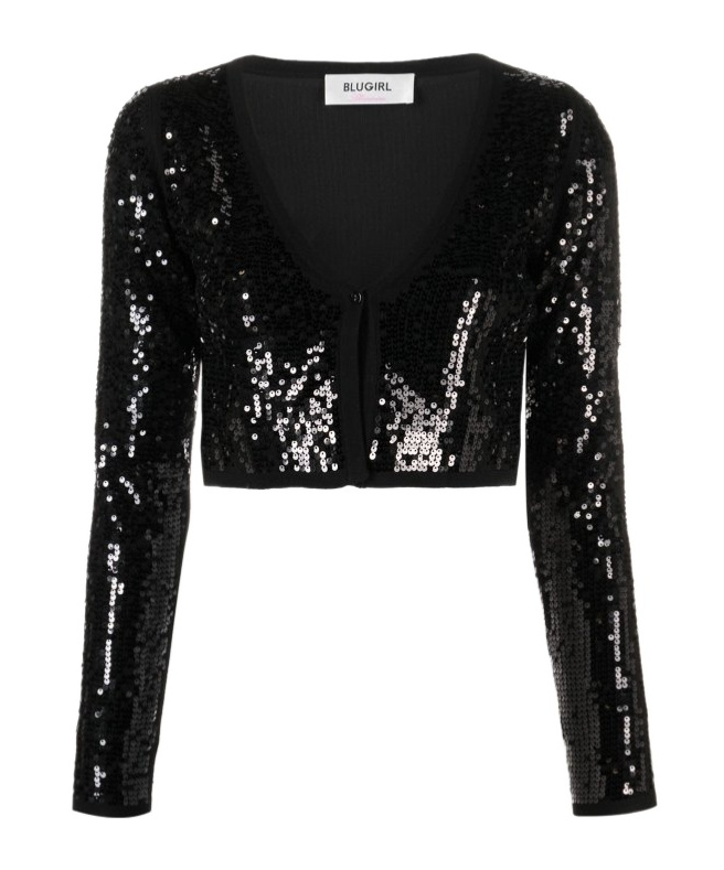 Blugirl Sequin-embellished Cropped Cardigan In Black